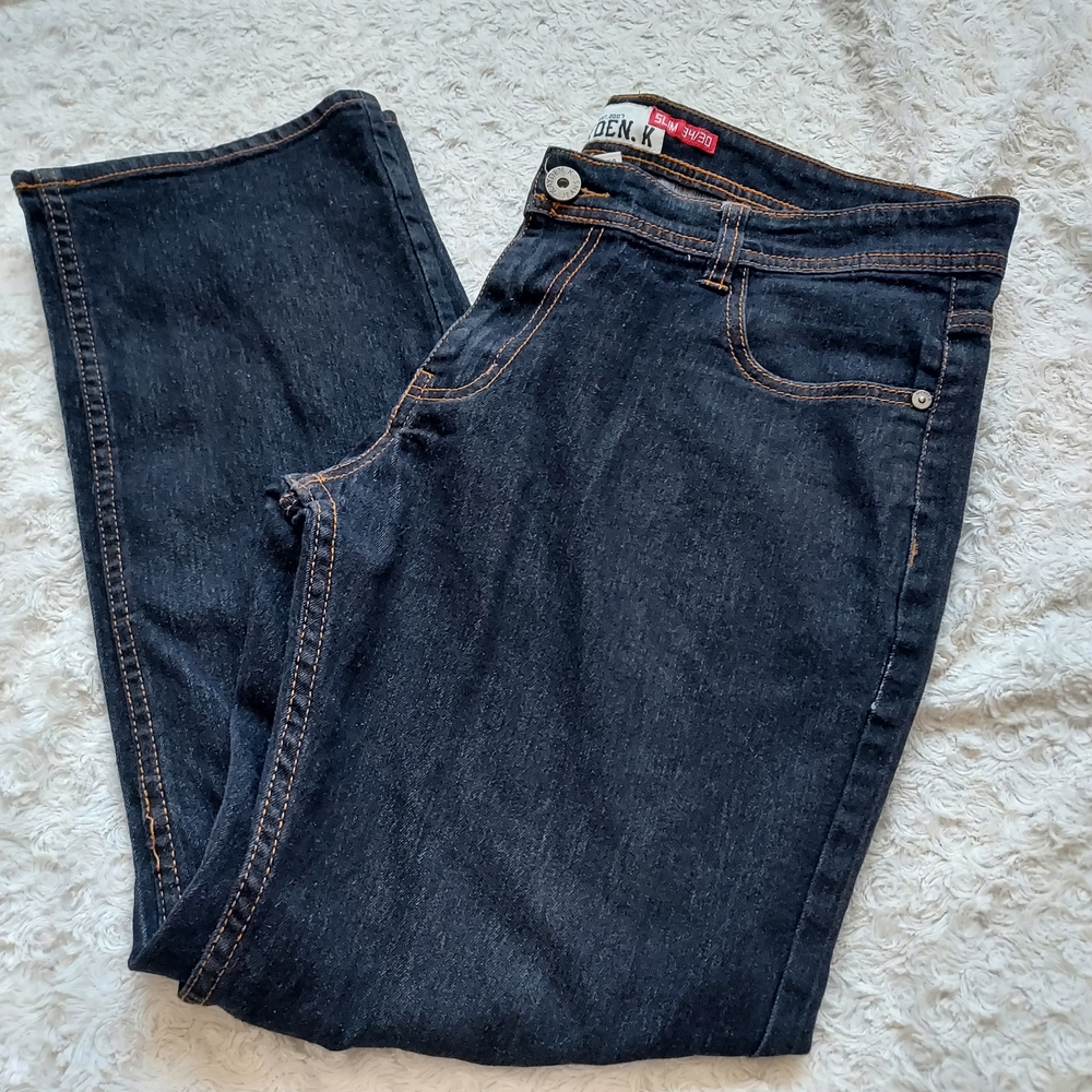 Kayden K Slim Straight Leg Jeans Blue 34x30 Relaxed Fit Streetwear Urban